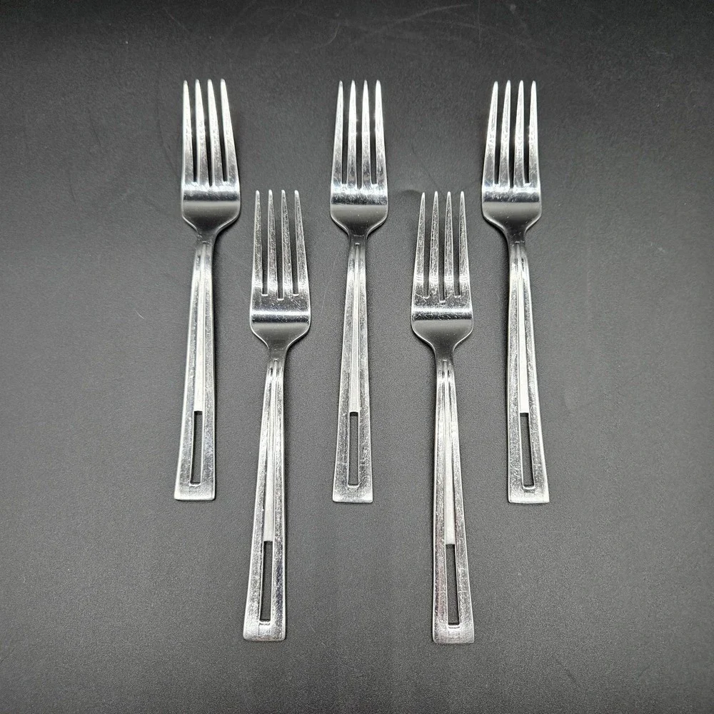 Oneida CIRCUIT Stainless Pierced Salad Forks Glossy Satin Accent 7 1/4